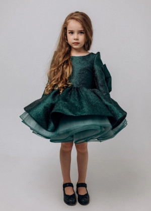 Long Sleeves Glitter Knee Length Flower Girl Dress